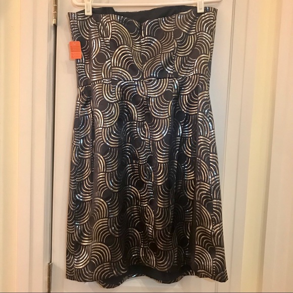 Shoshanna Strapless Metallic Silver & Black Dress - Picture 6 of 8